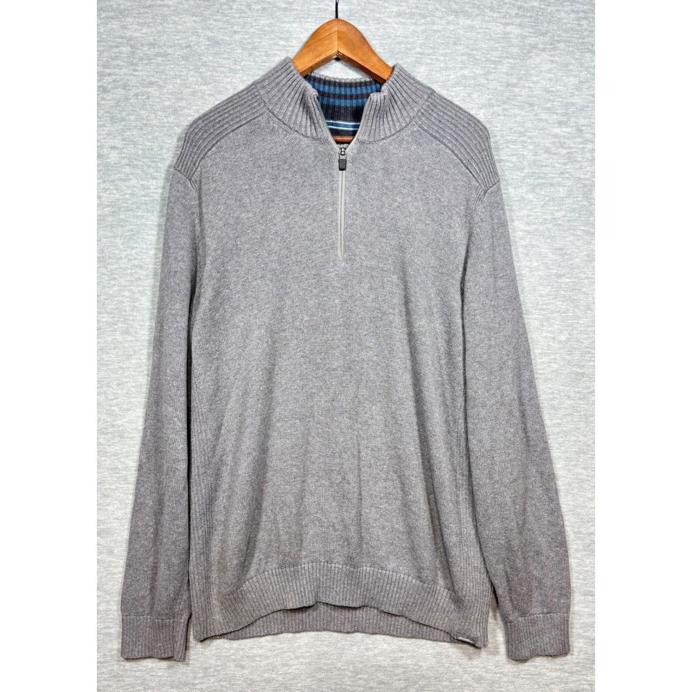 Eddie Bauer Mens Sweater XL Tall Grey‎ Quarter Zip Pullover Casual Cotton